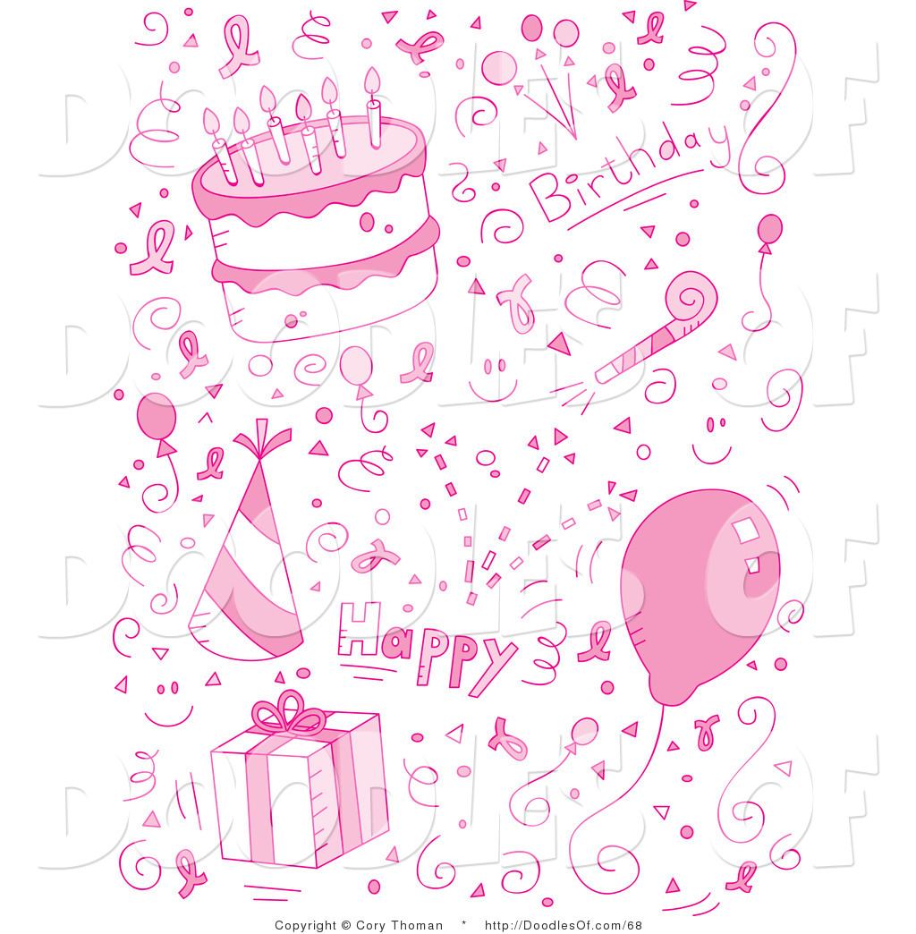 Vector Clipart Of A Pink Birthday Collage Of Doodles For A Girl By
