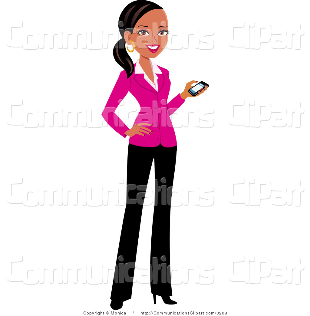 Vector Communication Clipart Of A Black Business Woman Holding Cell