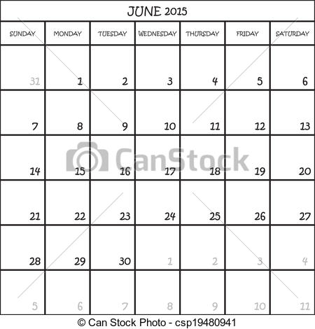 Vector   June 2015 Calendar Planner Month On Transparent Background    