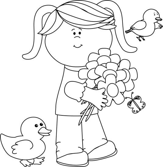 Black And White Spring Friends Clip Art   Black And White Spring