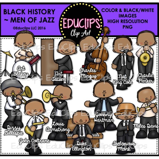 Black History   Men Of Jazz Clip Art Bundle  Color And B W    Welcome
