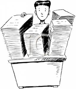     Buried In Paperwork On Her Desk   Royalty Free Clipart Picture