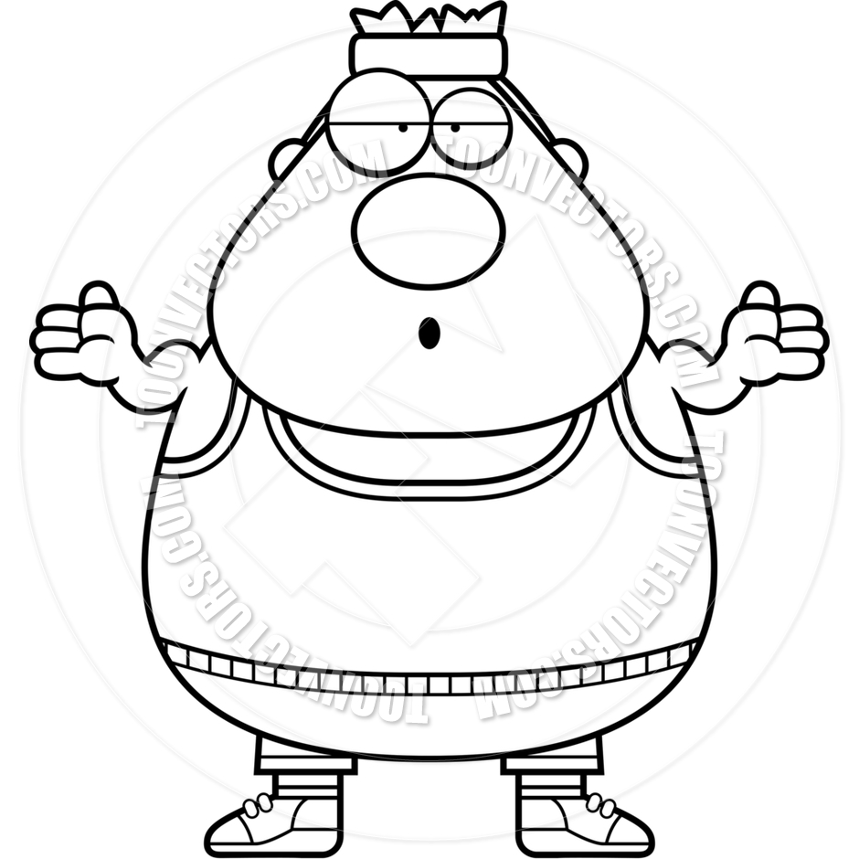 Cartoon Fitness Workout Man Confused  Black And White Line Art  By    