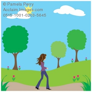 Clip Art Illustration Of A Young Woman Walking In A Park   Acclaim
