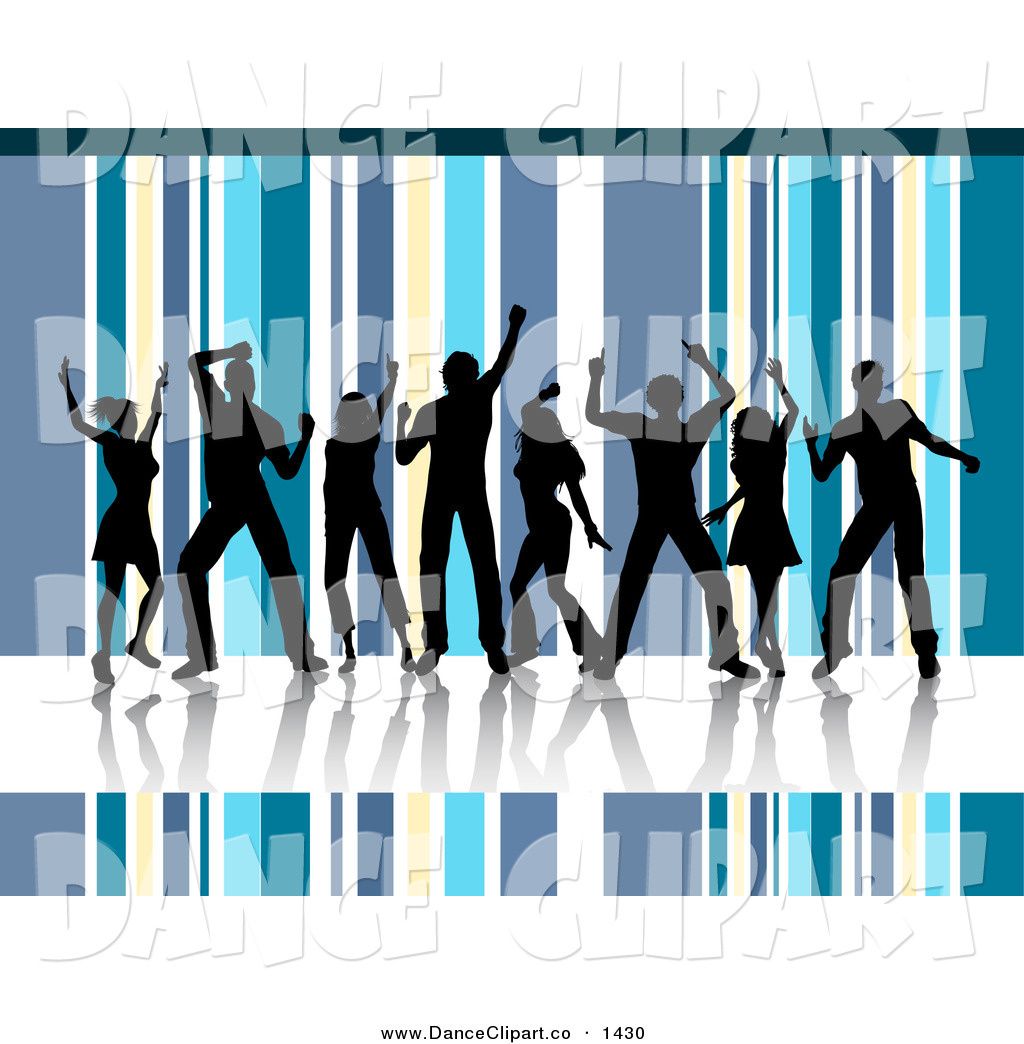 Clip Art Of A Eight Black Club Dancers On A Reflective White Floor    