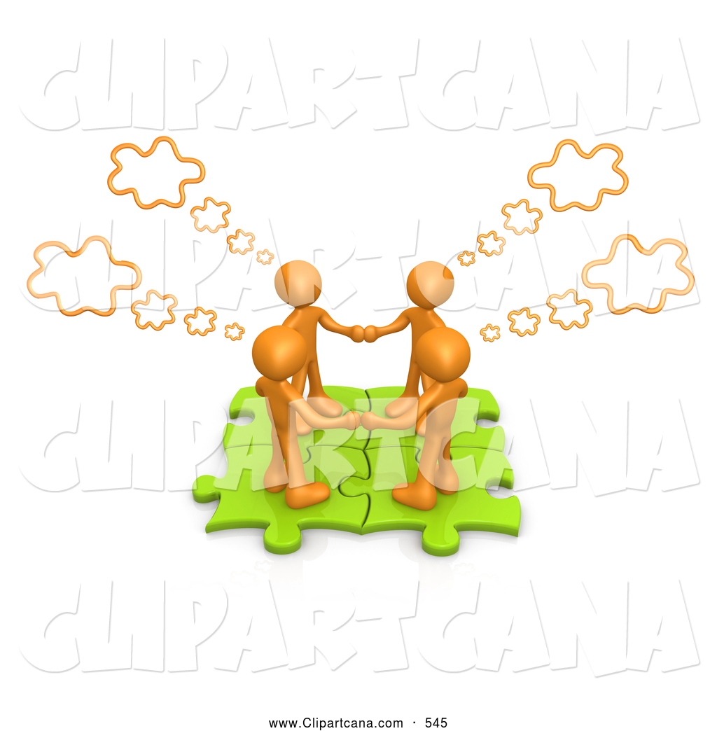 Clip Art Of A Group Of Four Orange People Holding Hands And Standing