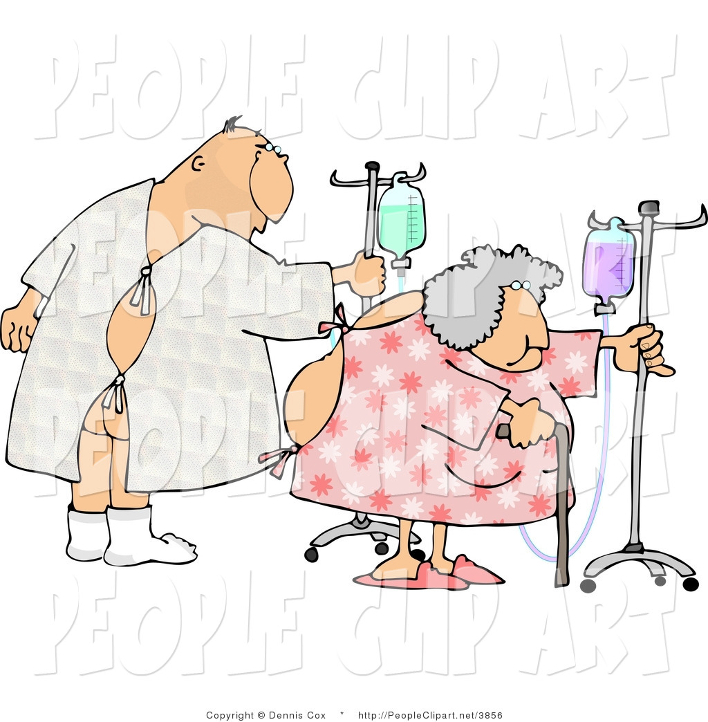 Clip Art Of A Hospitalized Elderly Male And Female Patients Walking