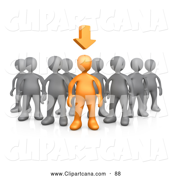 Clip Art Of A Single Orange Person Leading A Group Of Gray People