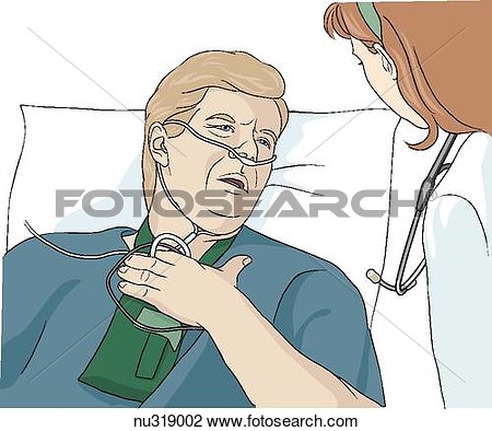 Clip Art Of Elderly Man Shown From Chest Up In Hospital Bed Wears