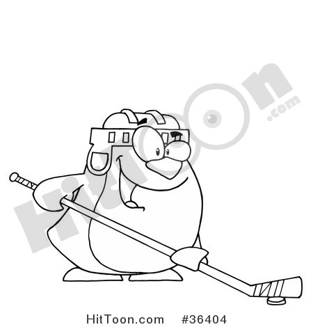 Clipart Illustration Of A Black And White Outline Of A Penguin Playing
