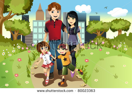 Download   A Vector Illustration Of A Family Walking In The Park