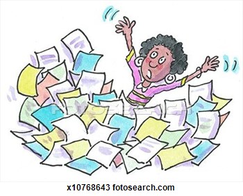 Drawing   Woman Buried In Paperwork  Fotosearch   Search Clipart