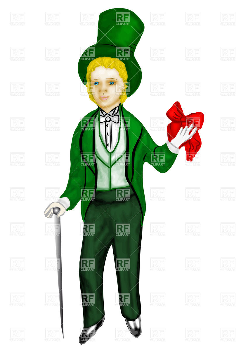 Gentleman   Boy In Green Tuxedo And Top Hat With Walking Stick 27656