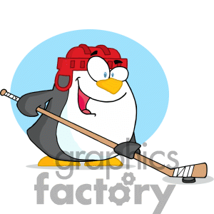 Happy Penguin Playing Ice Hockey