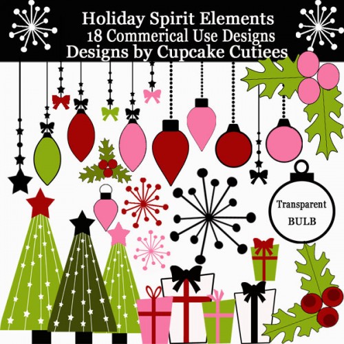 Holiday Spirit Commerical Use Clip Art Christmas Elements Pack