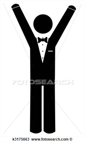 In Tuxedo With His Arms Up Celebrating  Fotosearch   Search Clipart
