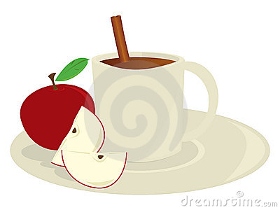 Mug Of Apple Cider With Apples And A Cinnamon Stick Isolated On A    