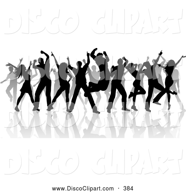 Music Clip Art Of A Group Of Silhouetted Dancers And Reflections On A    