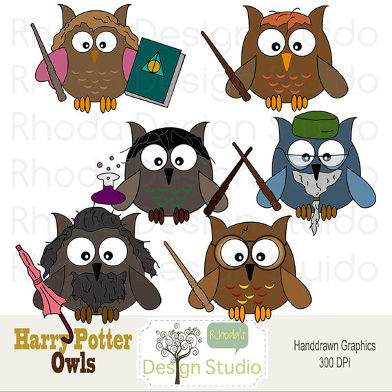 Owl Clip Art Harry Potter Digital Cartoon By Rhodadesignstudio