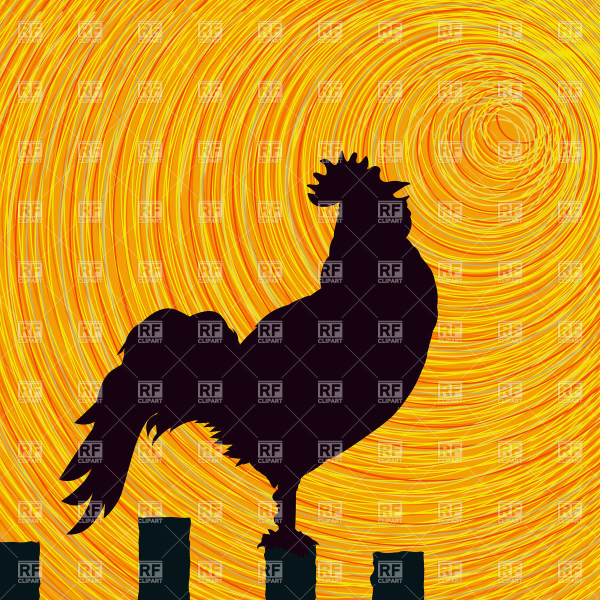 Rooster On Fence   Morning Download Royalty Free Vector Clipart  Eps