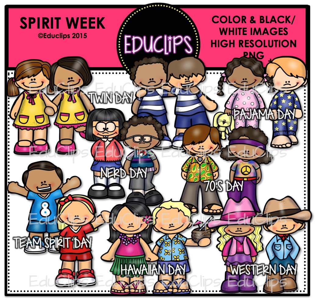 Spirit Week Clip Art Bundle  Color And B W    Welcome To Educlips