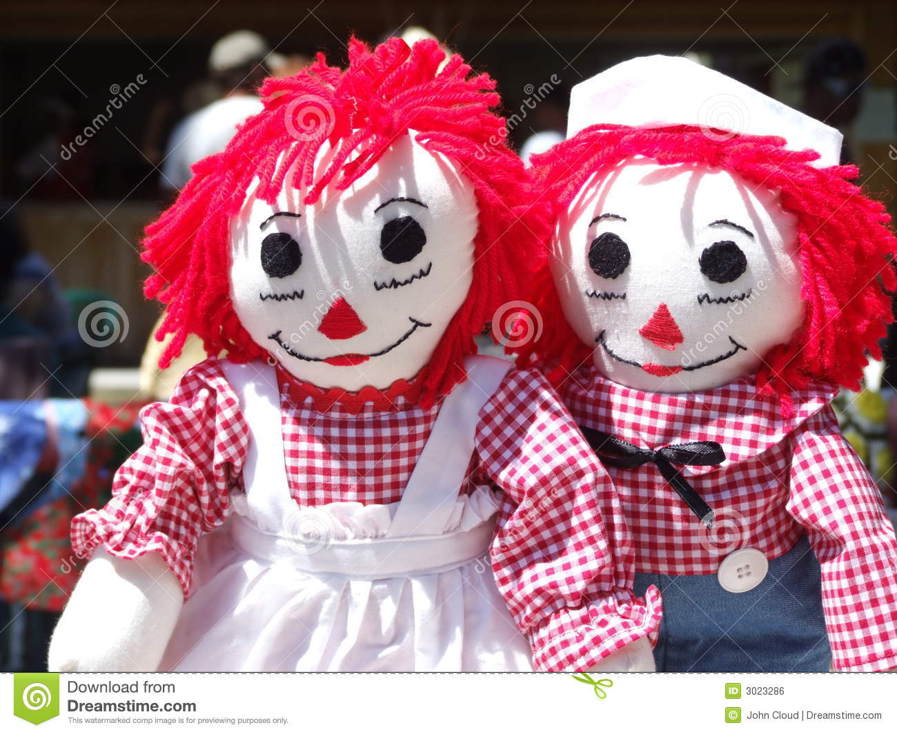 Traditional Raggedy Ann And Andy Dolls With Red Yarn Hair And Matching    