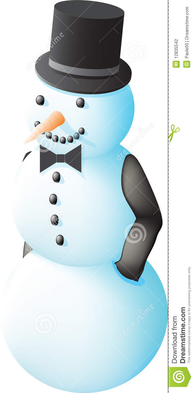 Vector Illustration Of Elegantly Dressed Snowman With Hands In His