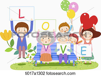 Clip Art   Illustration Of A Family Holding A Word Love  Fotosearch