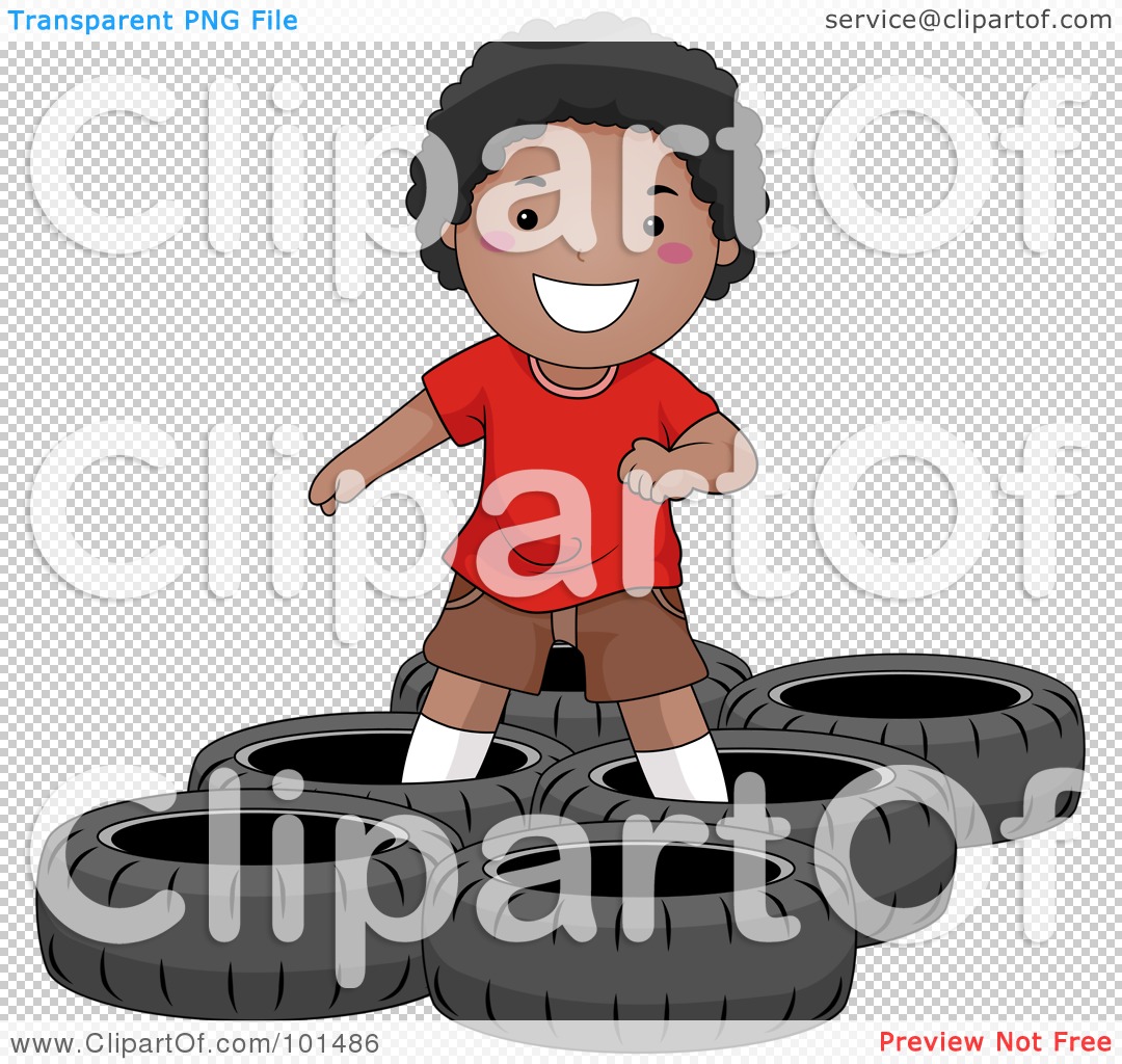 Clipart Illustration Of A Happy Black Boy In A Tire Obstacle Course