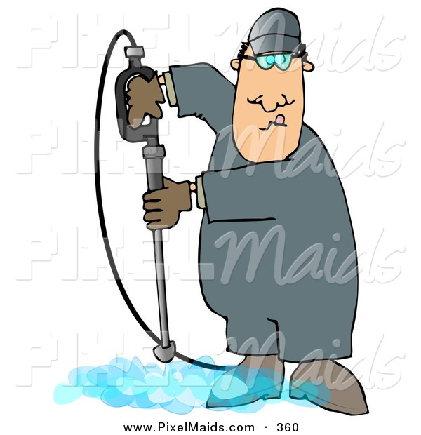 Clipart Of A White Man Cleaning A Floor With A Pressure Washer By