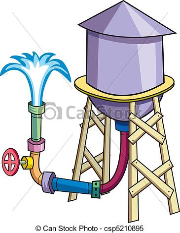 Clipart Vector Of Water Tower   A Cartoon Water Tower Gushing With