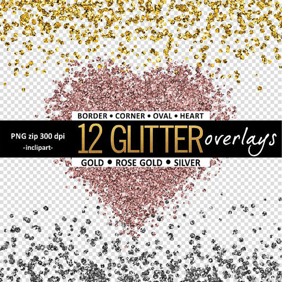 Glitter Overlay Clipart  Sparkle Overlay Frames Clip Art  Gold Rose