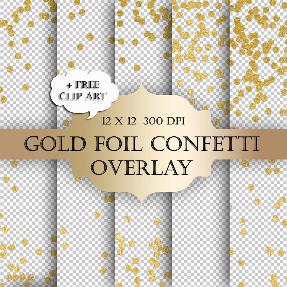 Gold Foil Dot Confetti Digital Clip Art Overlay   Polka Dot Glitter
