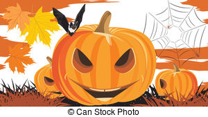 Halloween Pumpkins Bat And Spiders Vector Illustration