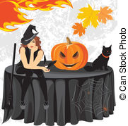 Halloween Witch Cat And Pumpkin   Halloween Witch With A   