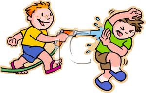Having A Water Fight With A Garden Hose   Royalty Free Clipart Picture