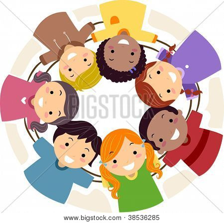 Illustration Of Kids Huddled Together In A Circle Picture   Royalty