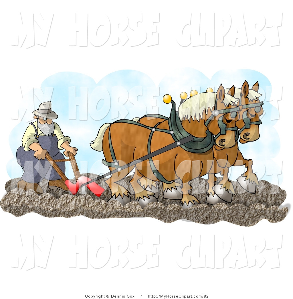Larger Preview  Clip Art Of Belgian Horses Pulling A Farmer On A