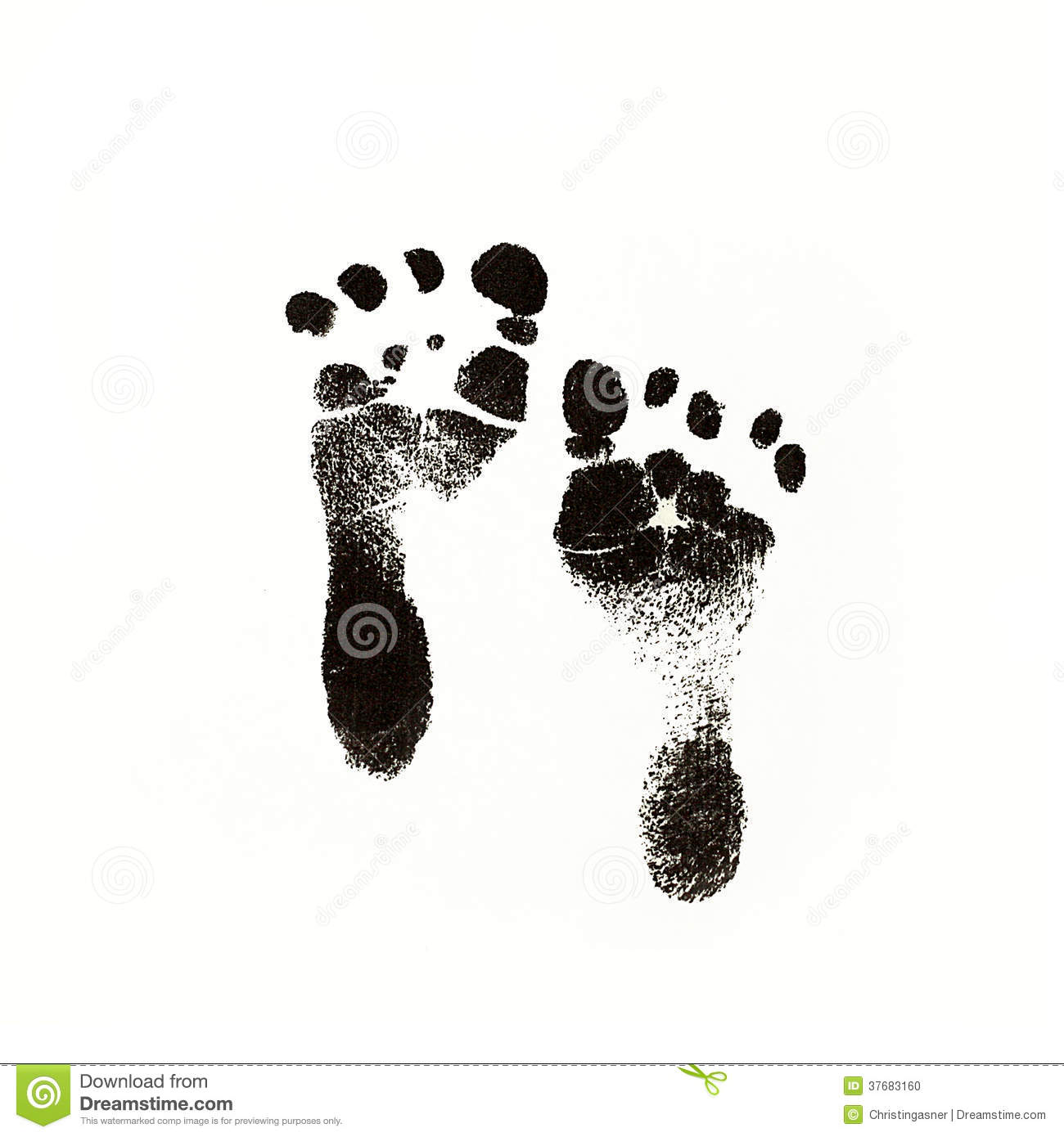 Of Newborn Baby Footprints Made With Black In On White Dquare Paper