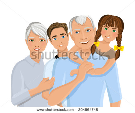 Old Senior People Family Grandparents Couple With Grandchildren Half    