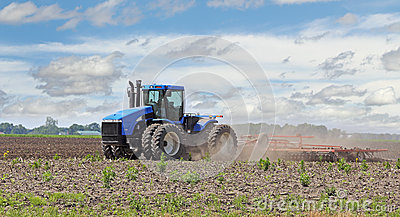 Plowing Field Blue Tractor Pulling Plow Farm 31520669 Jpg