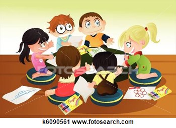 Students Working In Groups Clip Art Clipart   Children Drawing