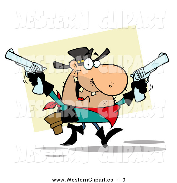 Vector Western Clip Art Of A Short Stocky Western Cowboy Holding Up