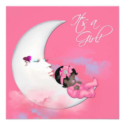     African American Baby Girl Shower Invitations This Cute Pink Moon Baby