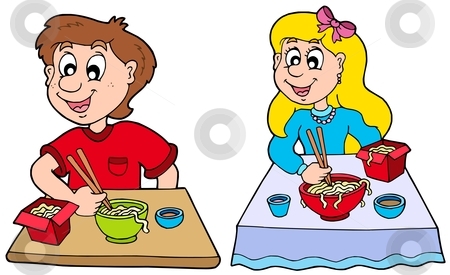 And Girl Eating Chinese Food Stock Vector Clipart Boy And Girl Eating