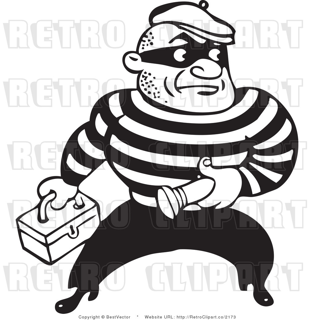 And White Retro Vector Clip Art Of A Robber By Bestvector    2173