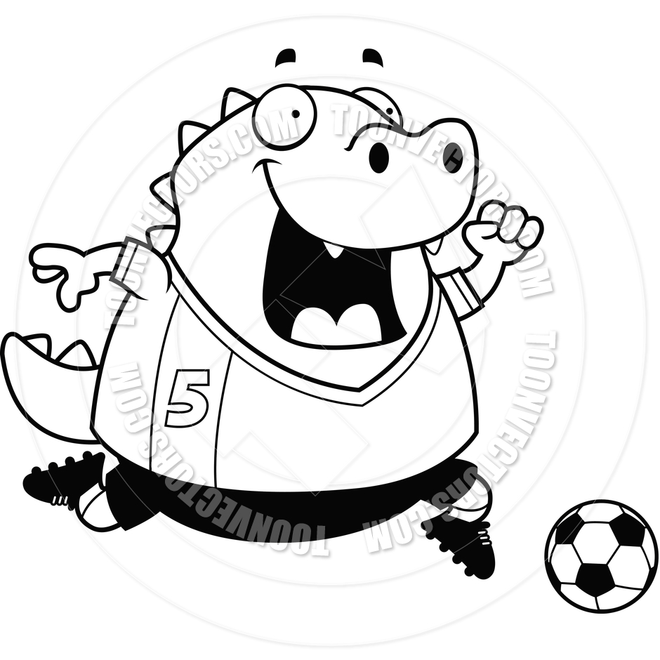 Cartoon Lizard Soccer  Black And White Line Art  By Cory Thoman   Toon    