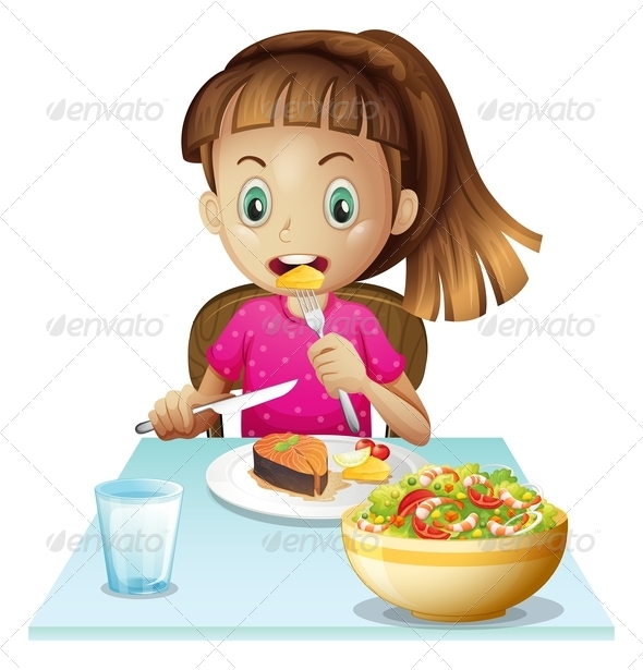 Child Container Eat Eating Edible Female Fish Food Fork Girl
