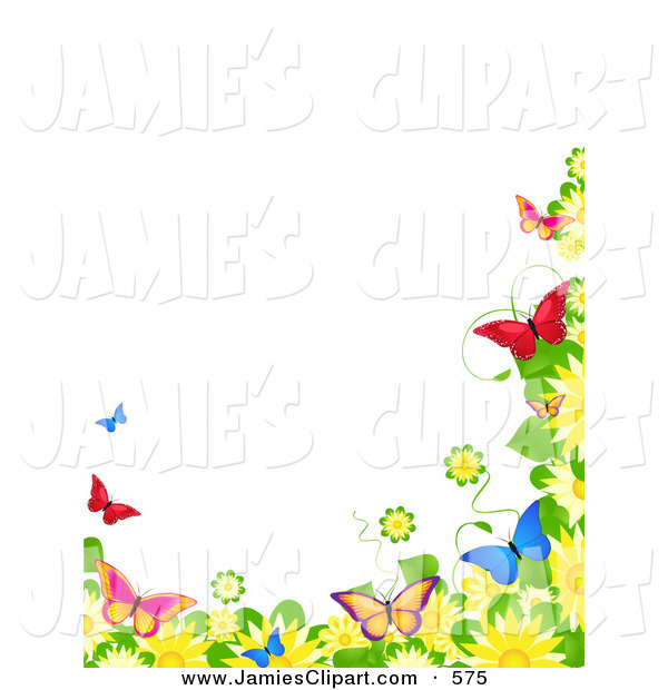 Clip Art Of A Border Of Blooming Spring Flowers And Colorful