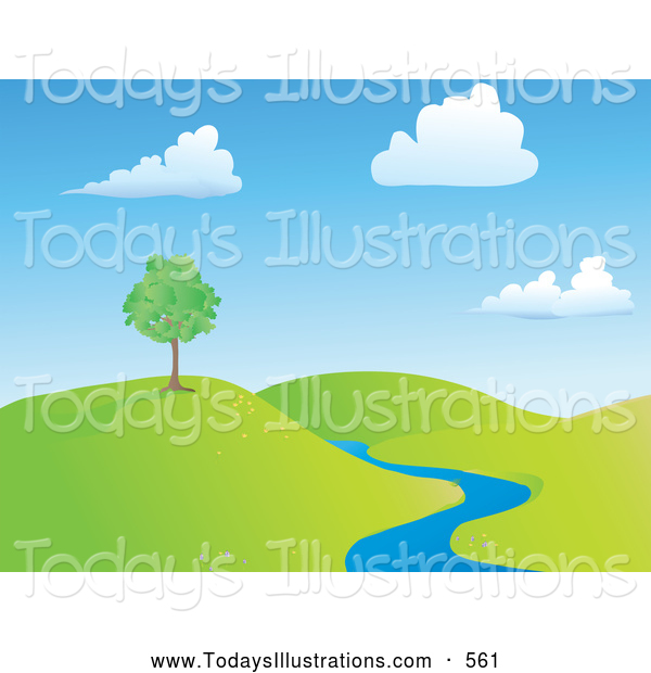 Clipart Of A Beautiful Spring Tree On A Hill Near A Creek By Rasmussen